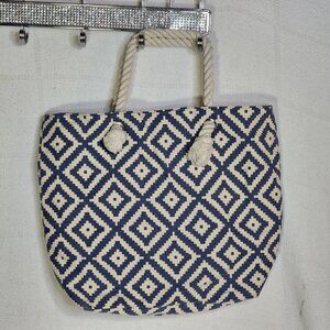 Summer & Rose Blue Grey Tan Linen Rope Handle Fully Lined Beach Tote Carry Bag